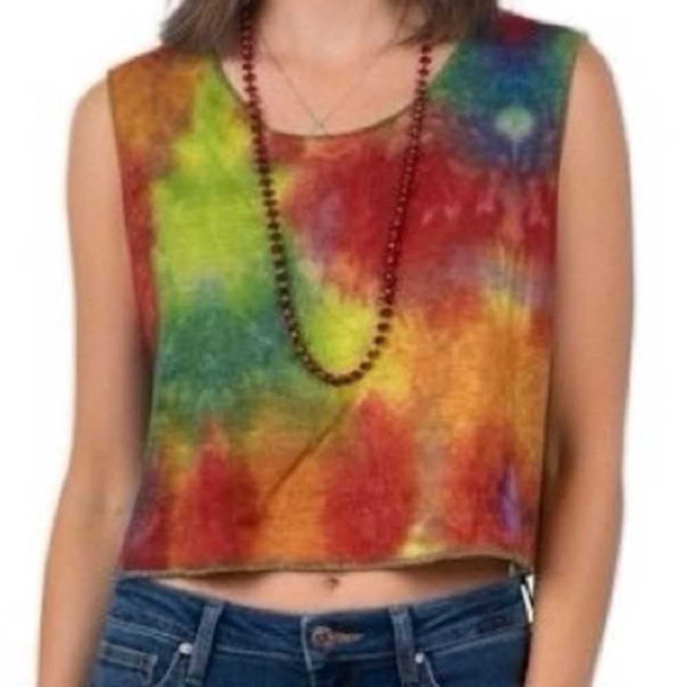 Princess Paradise Rainbow‎ psychedelic Tie-Dye Kids Tank Top crop youth L NWT
